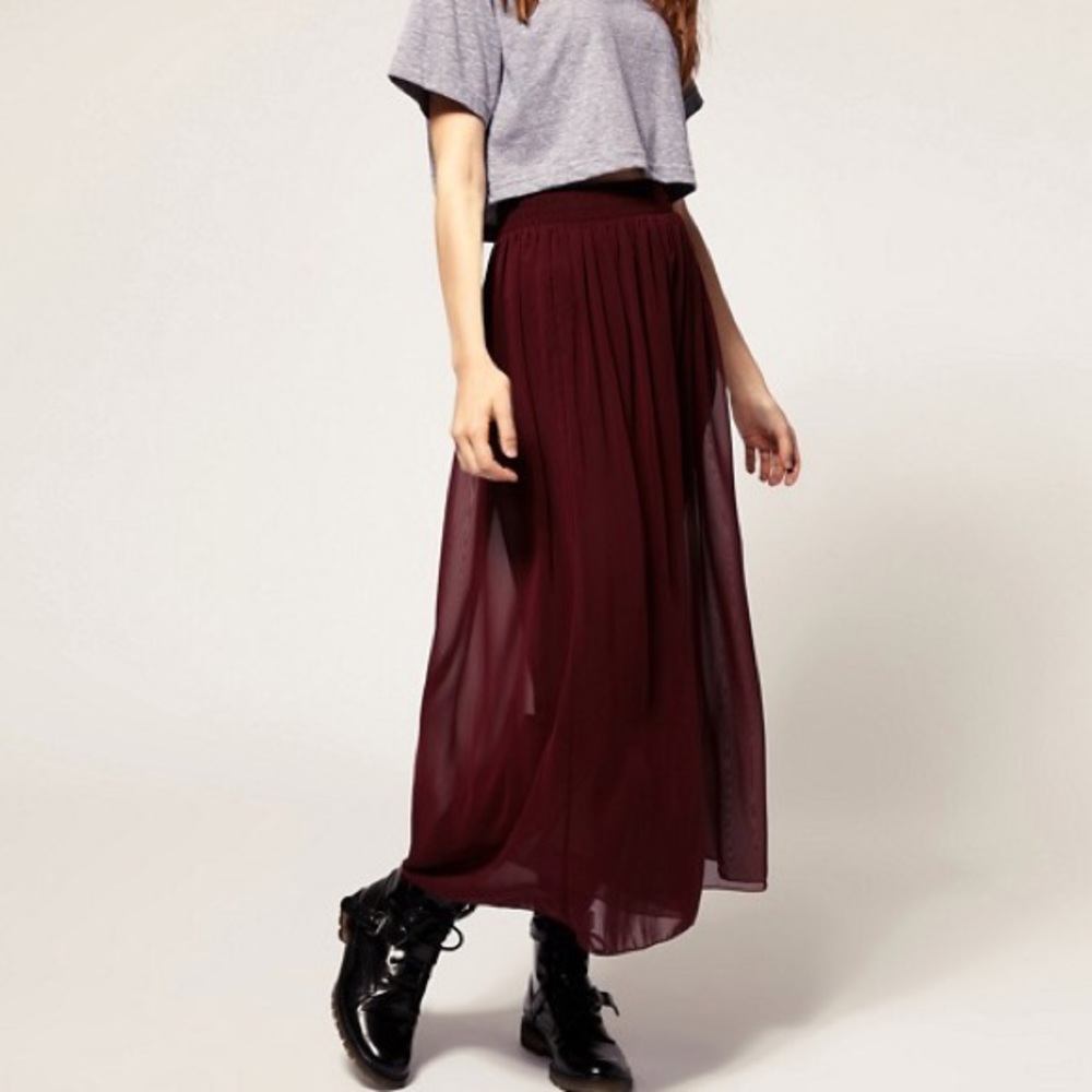 American Apparel Wine Chiffon Maxi Skirt M/L